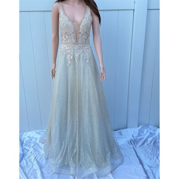 Cinderella Divine Dresses & Skirts - Cinderella Divine Women's Champagne Beaded Evening Gown Size 6